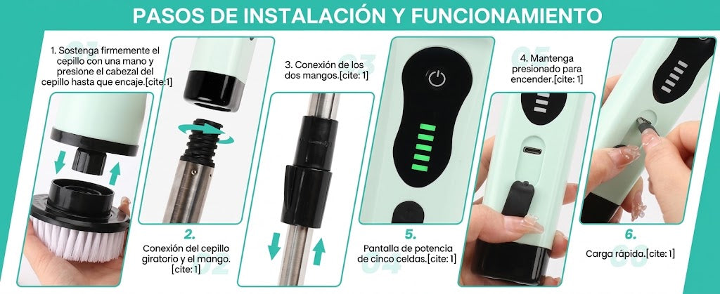Cepillo eléctrico de limpieza inalámbrico 9 en 1 con mango largo retráctil