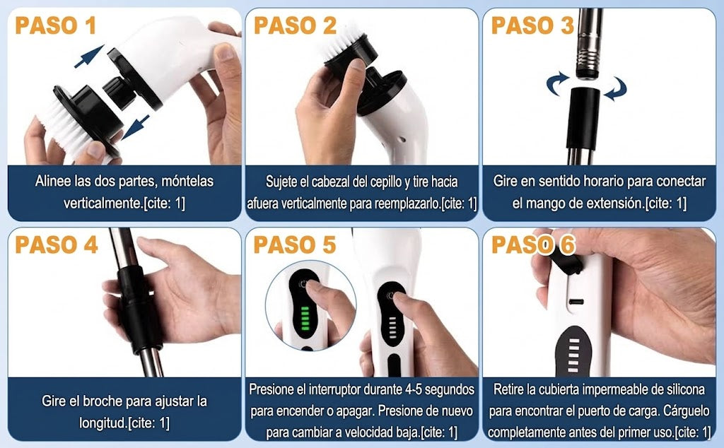 Cepillo eléctrico de limpieza inalámbrico 9 en 1 con mango largo retráctil