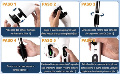 Cepillo eléctrico de limpieza inalámbrico 9 en 1 con mango largo retráctil