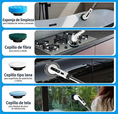 Cepillo eléctrico de limpieza inalámbrico 9 en 1 con mango largo retráctil